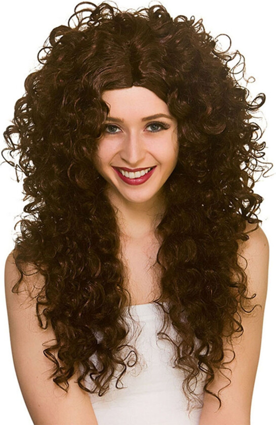 80-talls Lang Krøllete Brun Parykk - One size