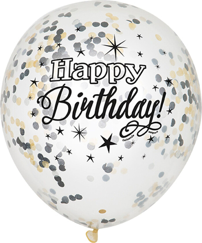 Konfettiballonger Glitter Happy Birthday - 6-pakning