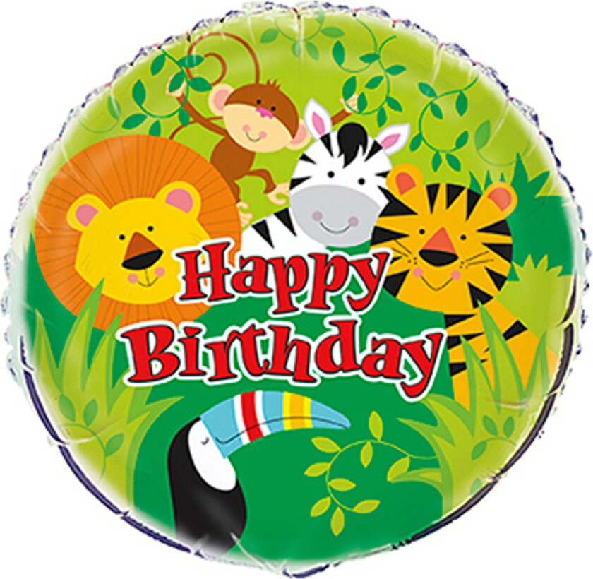 Folieballong Jungeldyr Happy Birthday