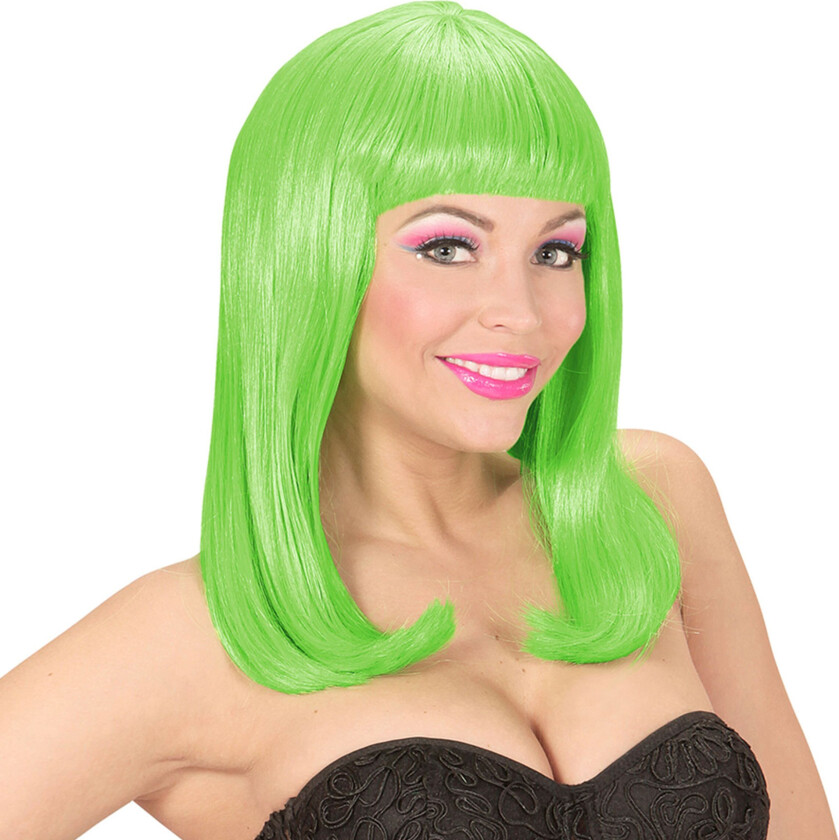 Lang Neongrønn Parykk - One size