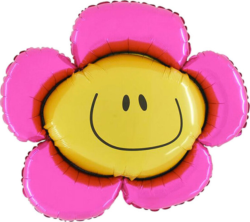Folieballong Blomst Smilefjes Rosa