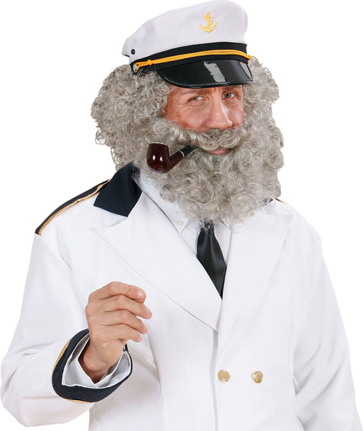 Sjøkaptein Parykk & Skjegg Grå - One size