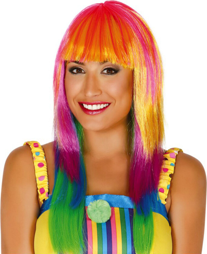Regnbuefarget Parykk med Lugg - One size