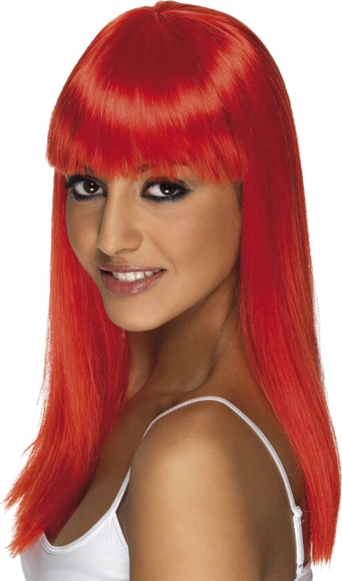 Glamourama Neonrød Parykk - One size