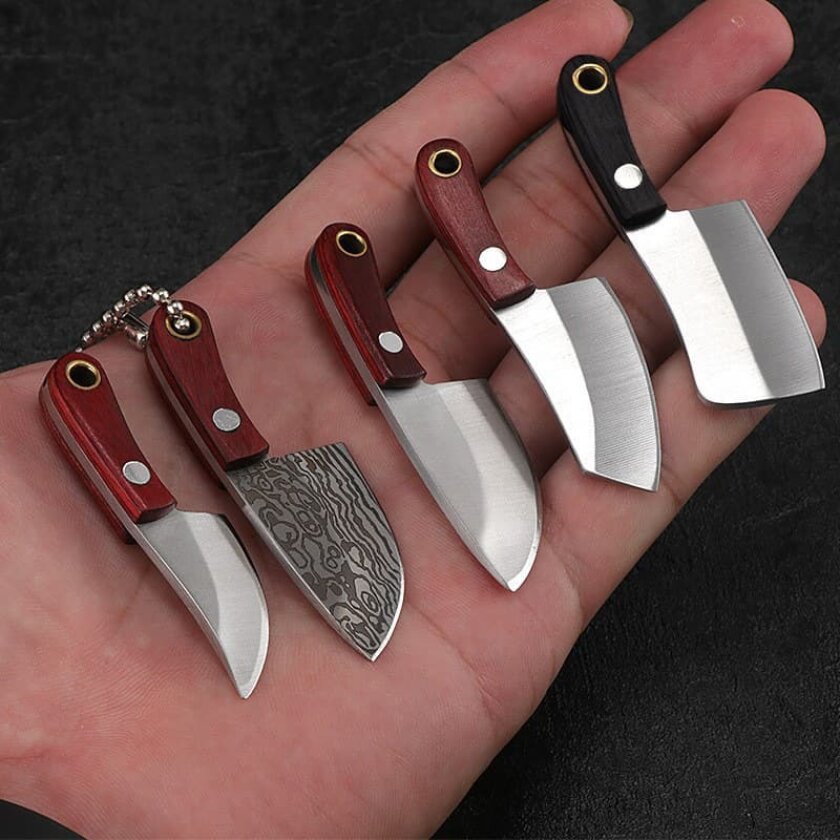 Damaskus Mini Hakkekniv Nøkkelring (Spiss Tipp) DG-75-2