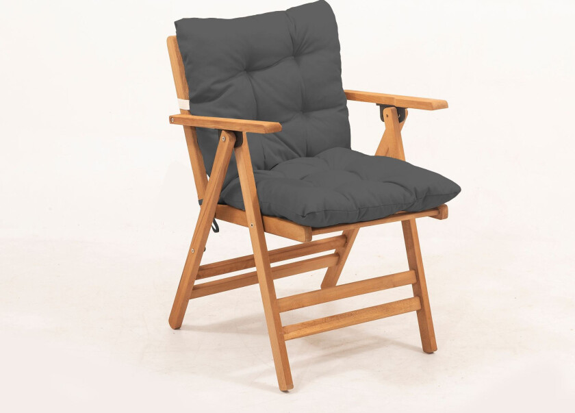MYL04 hagestol, med armlener i 4 posisjoner, sammenleggbar - antracittgrå pute og naturlig bøketre