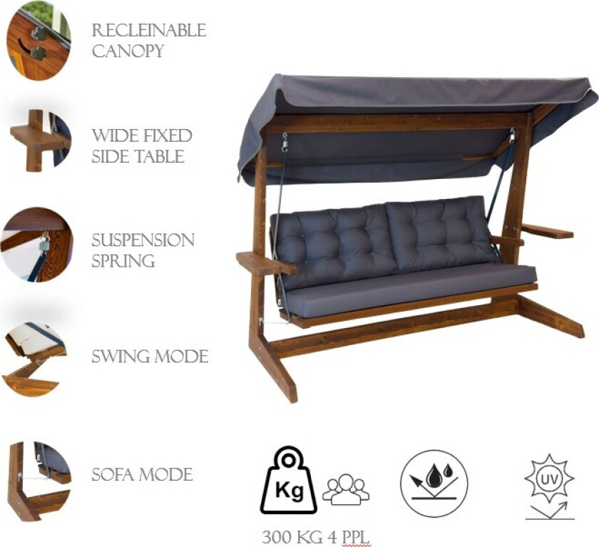 Bilde av Viva 2400 - Antracitt trippel gyngestol til hagen, Antracitt