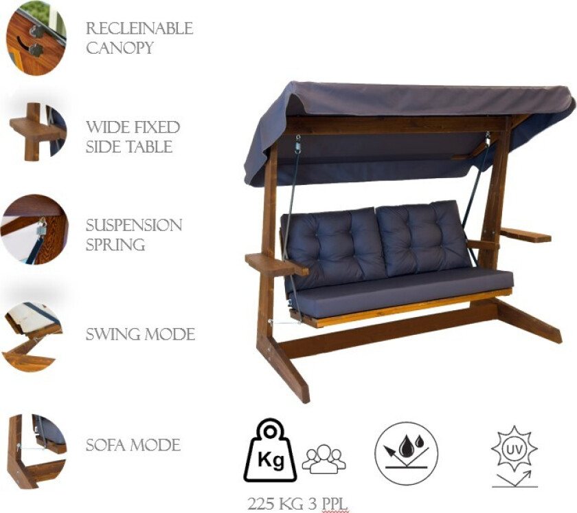 Bilde av Viva 2200 - Antracitt trippel gyngestol til hagen, antracitt