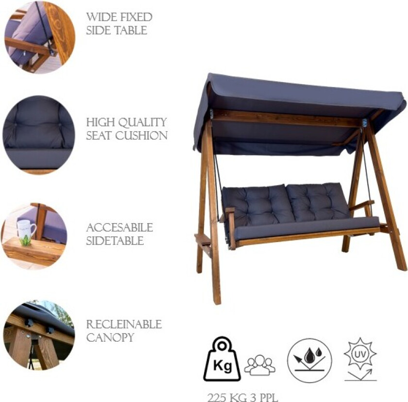 Bilde av Pera 2000 - Antracitt dobbel gyngestol til hagen, Antracitt