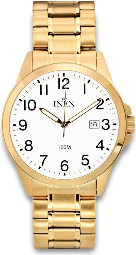 Inex Mens Classic 39mm A69538D4A - Kvarts - Gull - Herreklokker - Rustfritt stål - ledd m/pin - Mineral