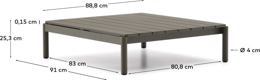 KAVE HOME Sorell utendørs salongbord, rektangulært - grønn aluminium (89x91)