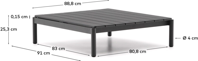 KAVE HOME Sorell utendørs salongbord, rektangulært - grå aluminium (89x91)