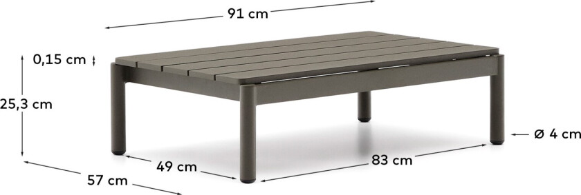 KAVE HOME Sorell utendørs salongbord, rektangulært - grønn aluminium (52,4x91)