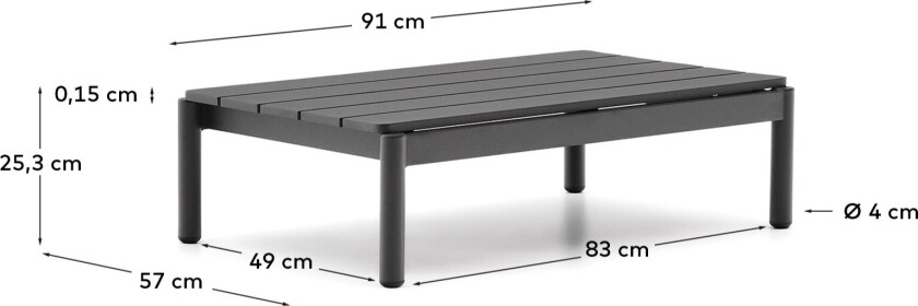 KAVE HOME Sorell utendørs salongbord, rektangulært - grå aluminium (52,4x91)