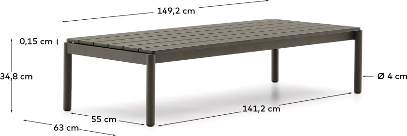 KAVE HOME Sorell utendørs salongbord, rektangulært - grønn aluminium (63x144,6)