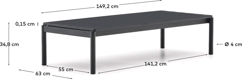 KAVE HOME Sorell utendørs salongbord, rektangulært - grå aluminium (63x144,6)