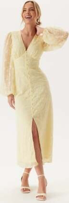 Embroidered Midi Dress Light yellow 38