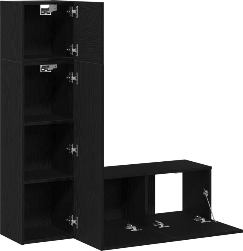 TV-benk Sett med 3 Sort eik Konstruert tre Justerbare armlener