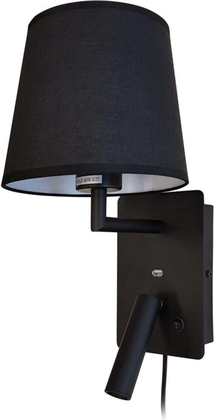 Denver vegglampe med USB - Svart - Svart