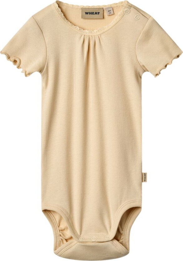 Edna Ribbestrikket Kortermet Baby Body Macadamia | Beige | 80 cm