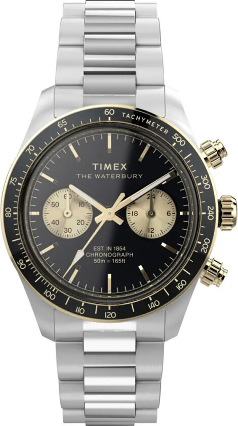 Waterbury Heritage Chronograph TW2Y24000 - Kvarts - Sølv - Herreklokker - Rustfritt stål - ledd m/pin - Mineral