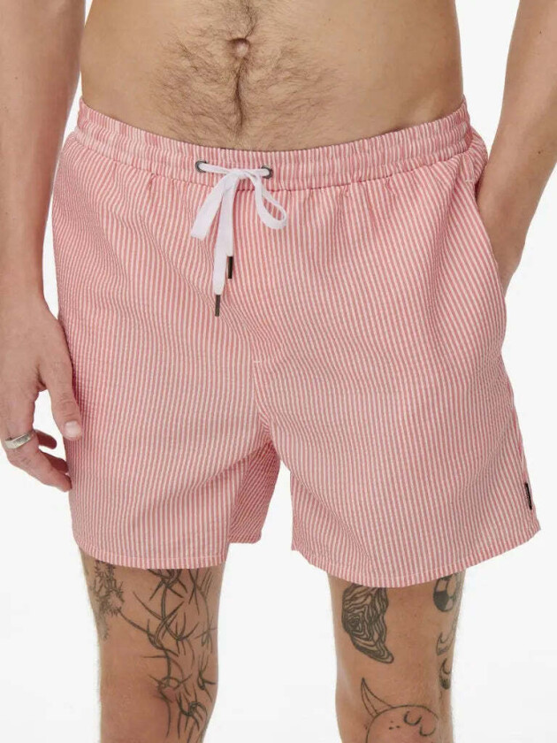 Ted Stripe Badeshorts Seersucker - Porcelain Rose - L
