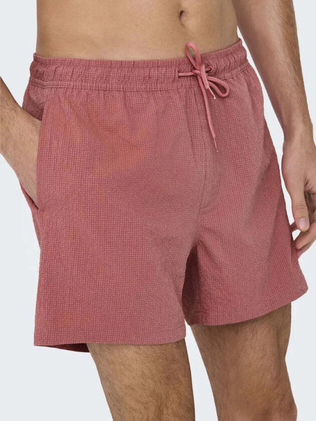 Ted Badeshorts Life Seersucker - Dusty Cedar - L