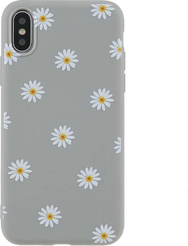 iPhone XS Fleksibelt Plast Deksel - Grå / Blomster