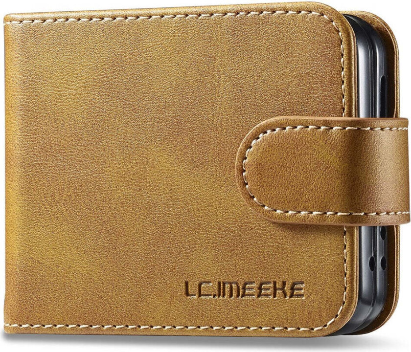 Samsung Galaxy Z Flip6 Kunstskinn Flip Deksel m. Kortholder & Ståfunksjon - Lys Brun