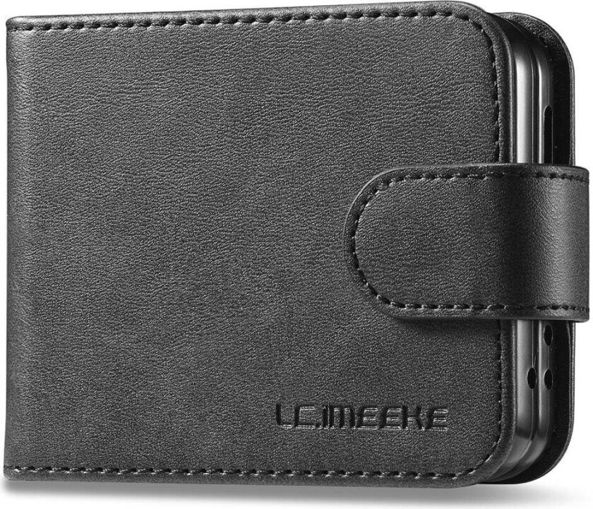 Samsung Galaxy Z Flip6 Kunstskinn Flip Deksel m. Kortholder & Ståfunksjon - Svart