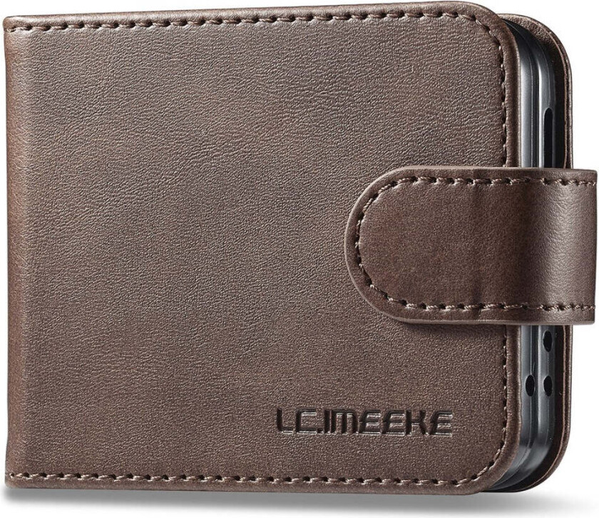 Samsung Galaxy Z Flip6 Kunstskinn Flip Deksel m. Kortholder & Ståfunksjon - Mørk Brun