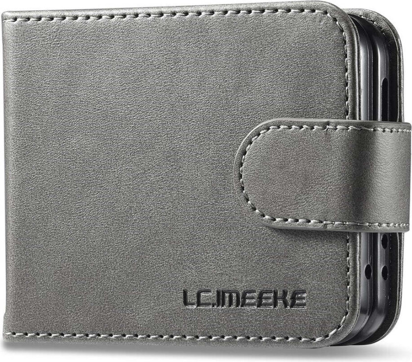 Samsung Galaxy Z Flip6 Kunstskinn Flip Deksel m. Kortholder & Ståfunksjon - Grå