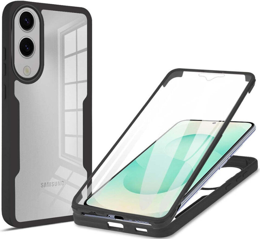 Samsung Galaxy S25 Edge Deksel med Full Beskyttelse og Skjermbeskyttelsesfilm - Gjennomsiktig / Svart Kant