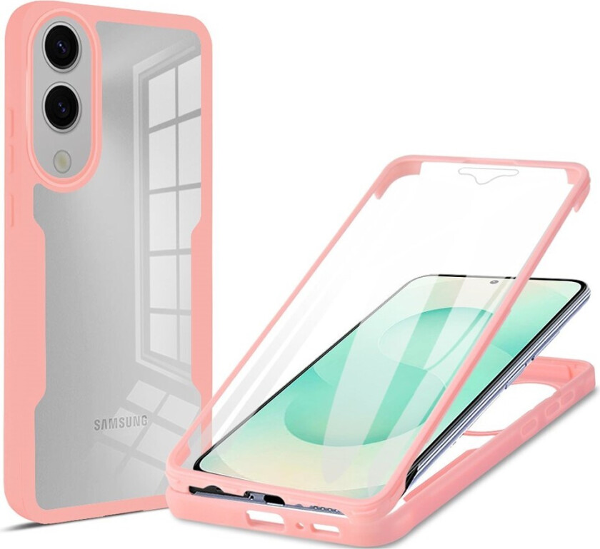 Samsung Galaxy S25 Edge Deksel med Full Beskyttelse og Skjermbeskyttelsesfilm - Gjennomsiktig / Rosa Kant