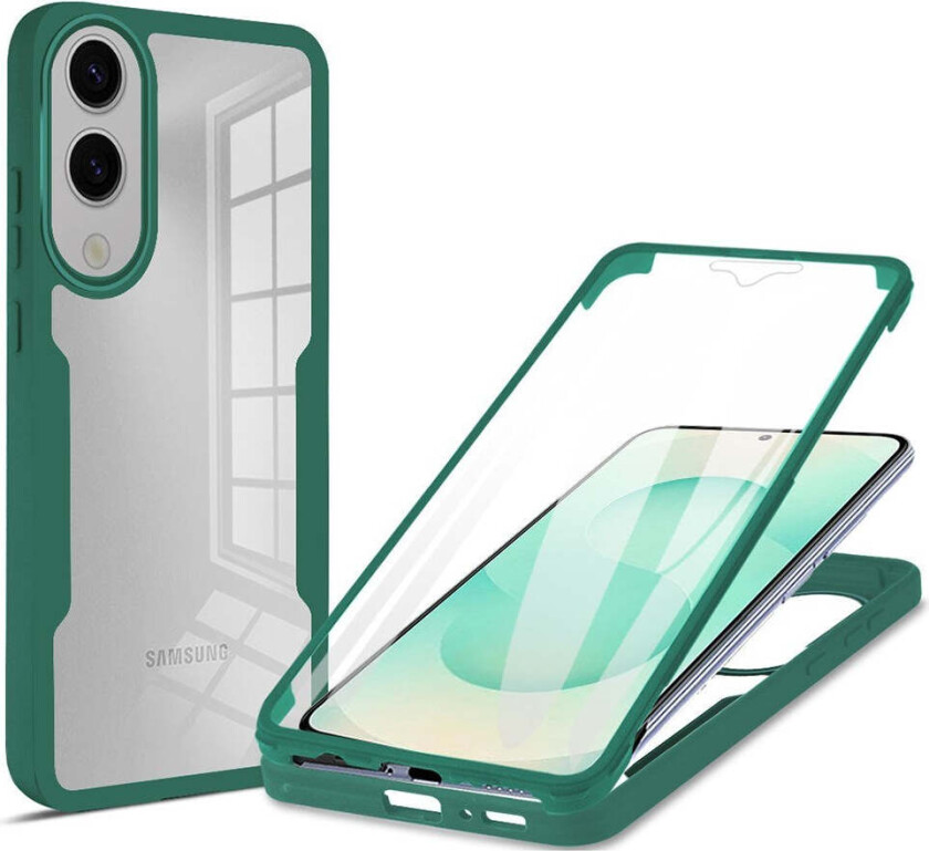 Samsung Galaxy S25 Edge Deksel med Full Beskyttelse og Skjermbeskyttelsesfilm - Gjennomsiktig / Grønn Kant