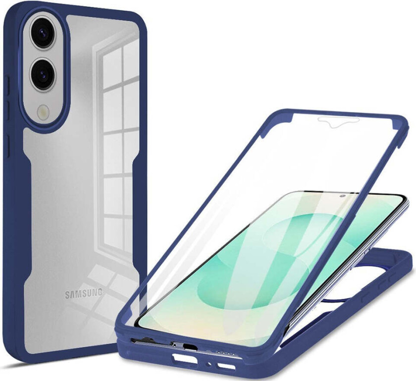 Samsung Galaxy S25 Edge Deksel med Full Beskyttelse og Skjermbeskyttelsesfilm - Gjennomsiktig / Blå Kant