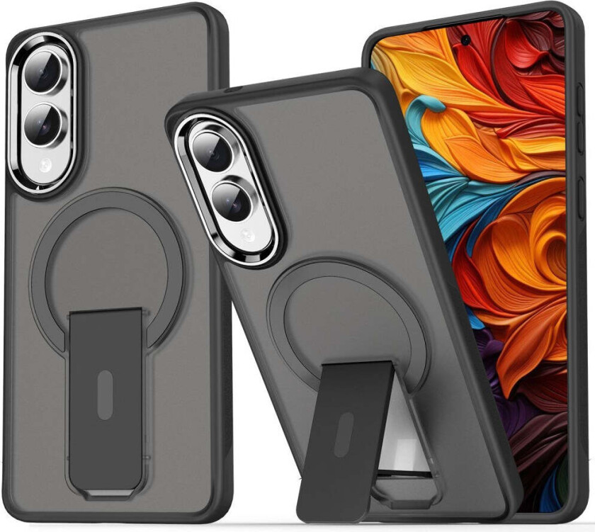 Samsung Galaxy S25 Edge Hybrid Deksel med Stativfunksjon - MagSafe Kompatibel - Gjennomsiktig / Svart