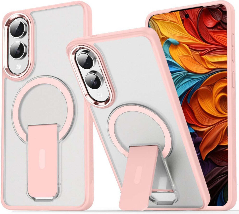 Samsung Galaxy S25 Edge Hybrid Deksel med Stativfunksjon - MagSafe Kompatibel - Gjennomsiktig / Rosa