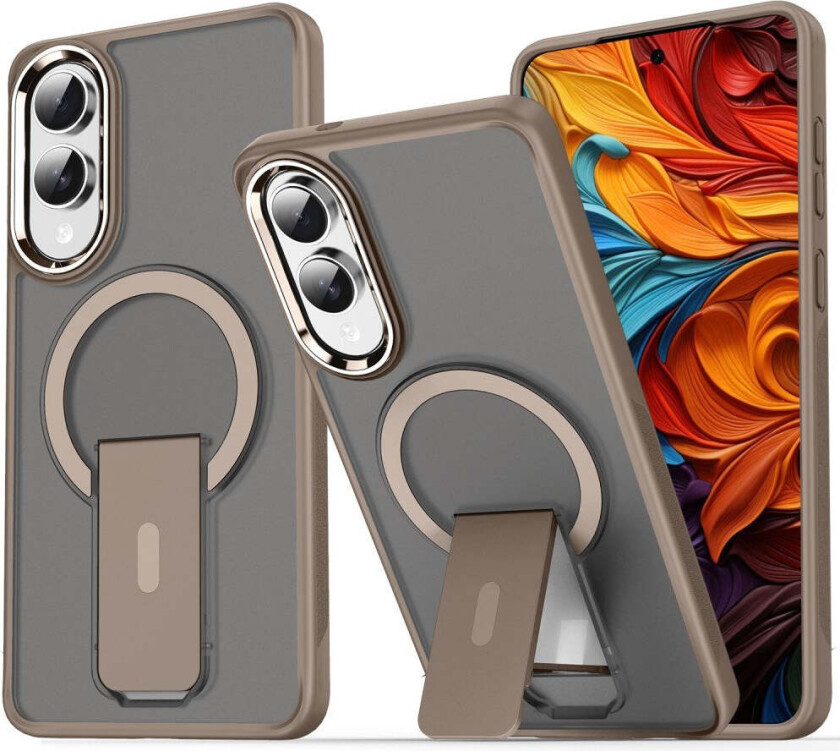 Samsung Galaxy S25 Edge Hybrid Deksel med Stativfunksjon - MagSafe Kompatibel - Gjennomsiktig / Gull