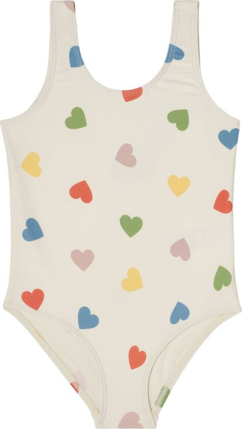 Milos UV-badedrakt Rainbow Hearts | Hvit | 134/140 cm