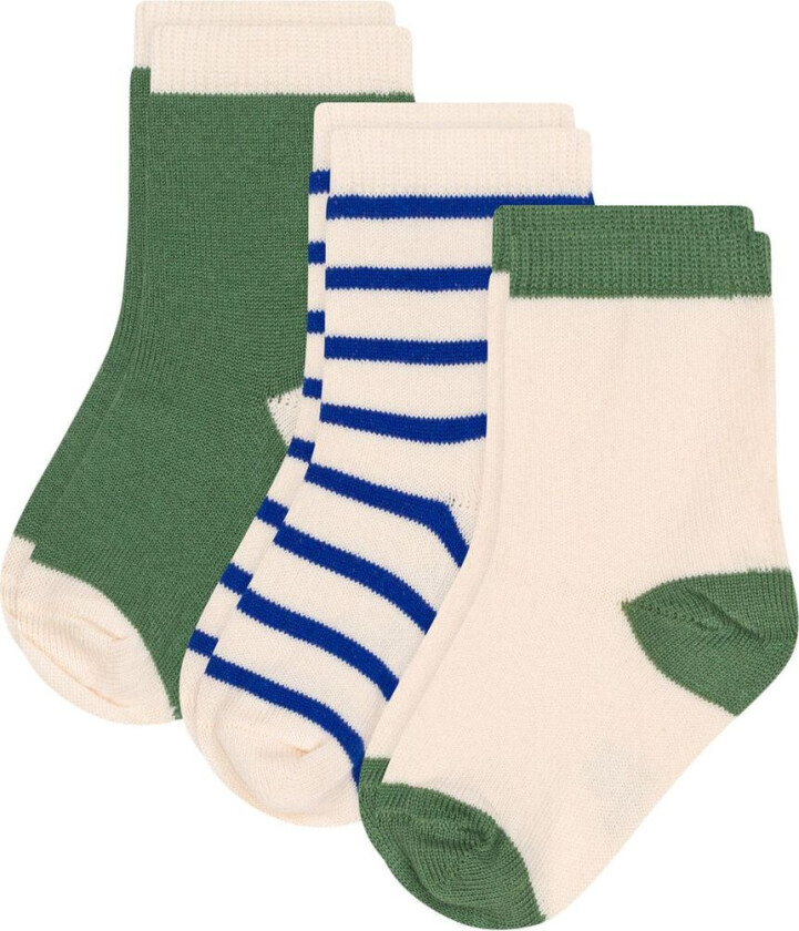 Stripy 3-pakning Bomullssokker Green | Grønn | 0-3 months