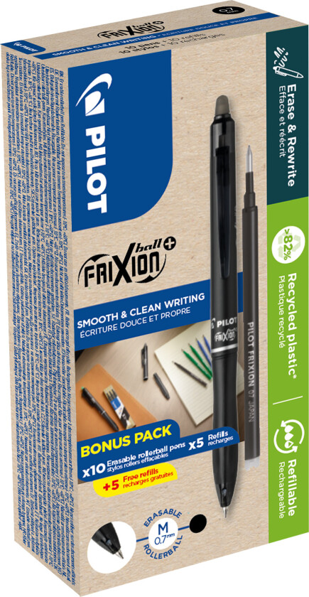 Pilot Frixion Ball Plus 07 - Svart Grønn Pakke - 10+10
