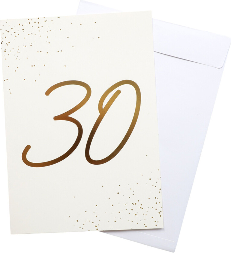 Gratulasjonskort Gull Tall med Konvolutt - Tall 30