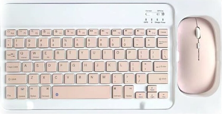 Bluetooth-tastatur og -muskombinasjon - 10-tommers oppladbart trådløst tastatur- og musesett med etui (rosa)