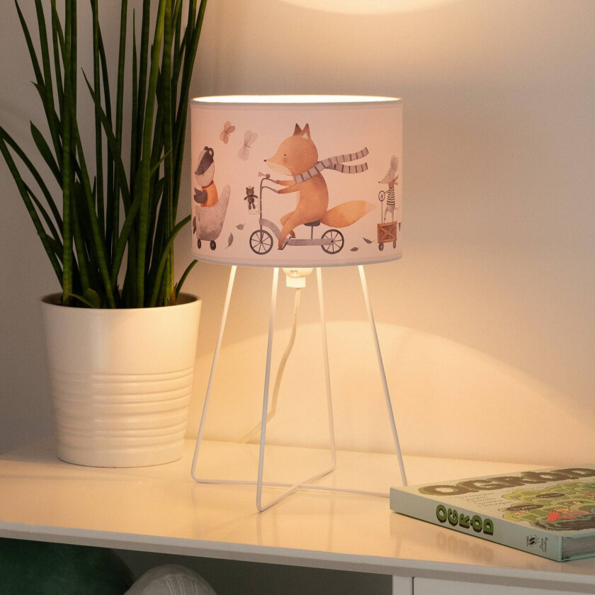 Ferdi Kids bordlampe, tekstil, metall, hvit, fargerik