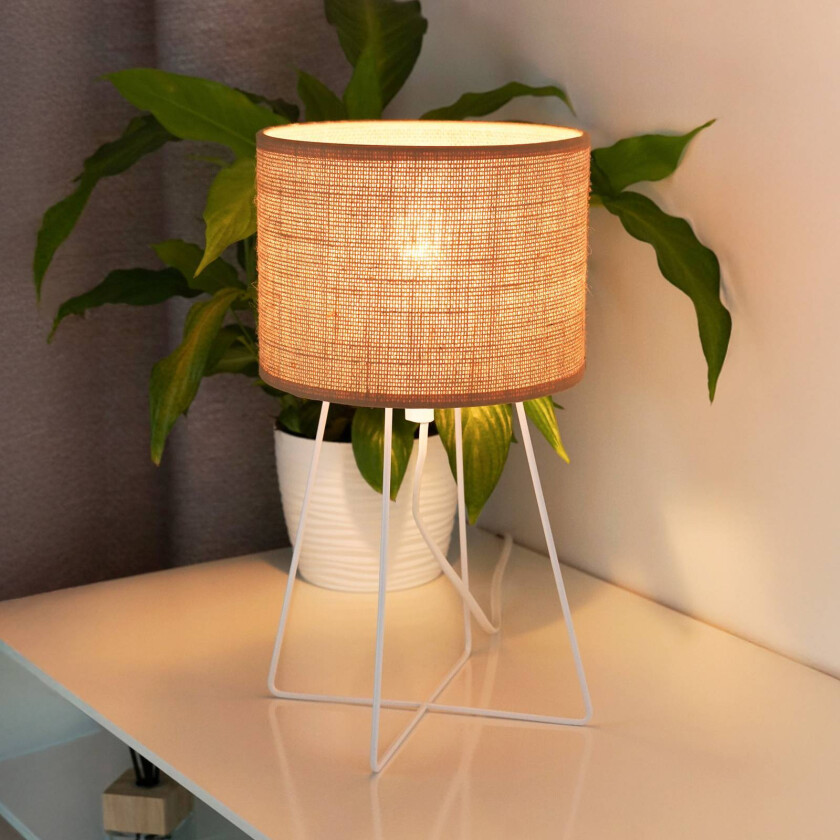 Bordlampe Trixi med trådramme hvit/beige, stoff, E14