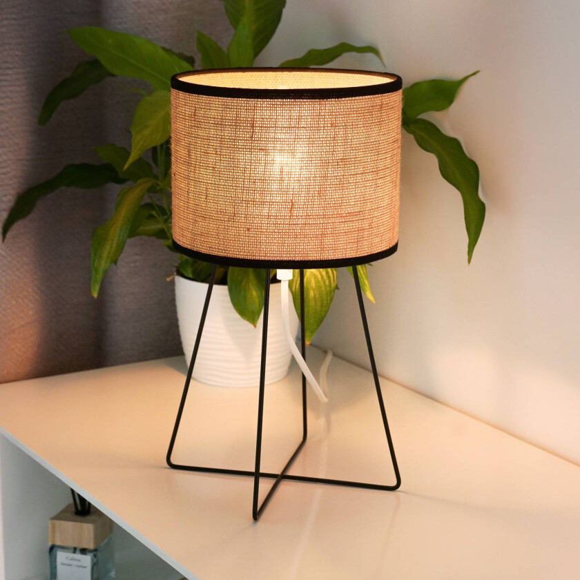 Trixi bordlampe med trådramme brun/svart, stoff