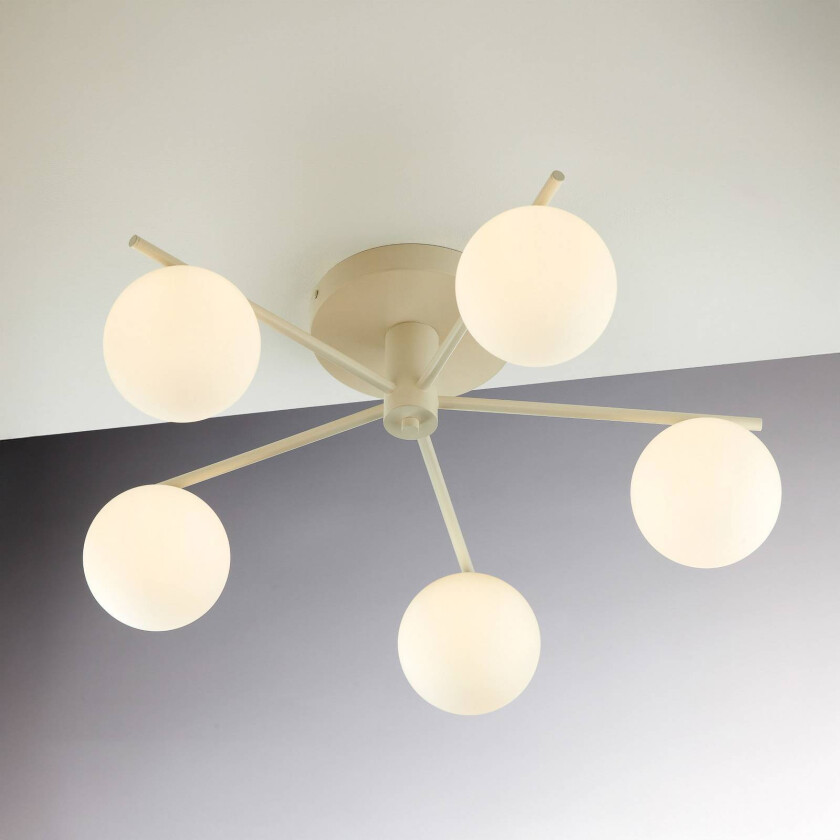 Prato taklampe, krem, glass, 5 lyskilder