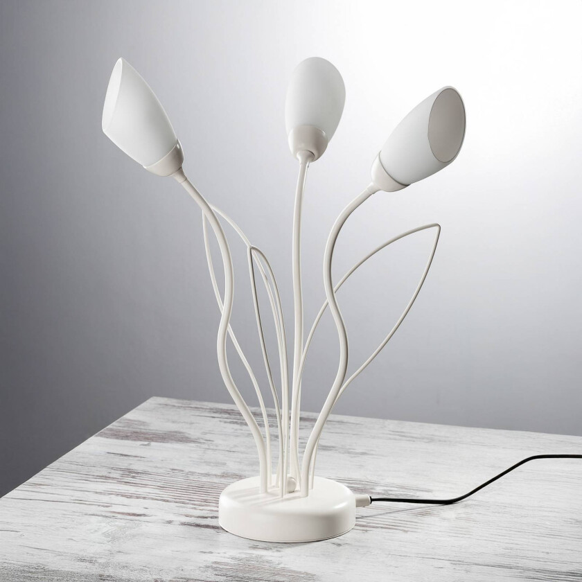 Gloriosa bordlampe, kremfarget, glass, 3 lyskilder