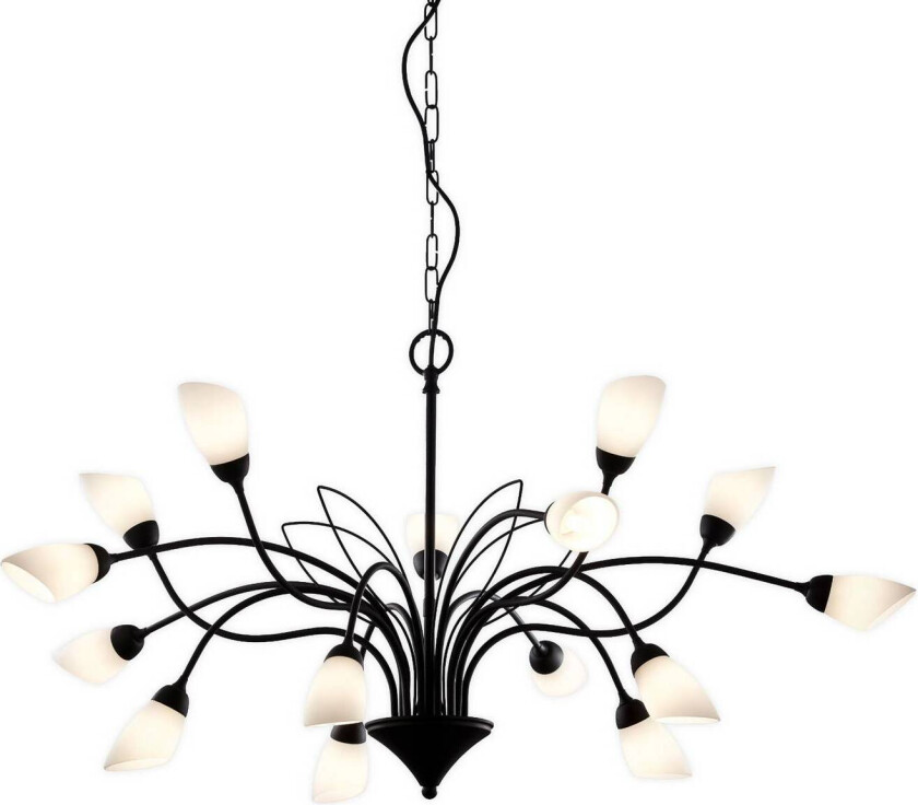 Gloriosa pendellampe, glass, svart, 15 lys